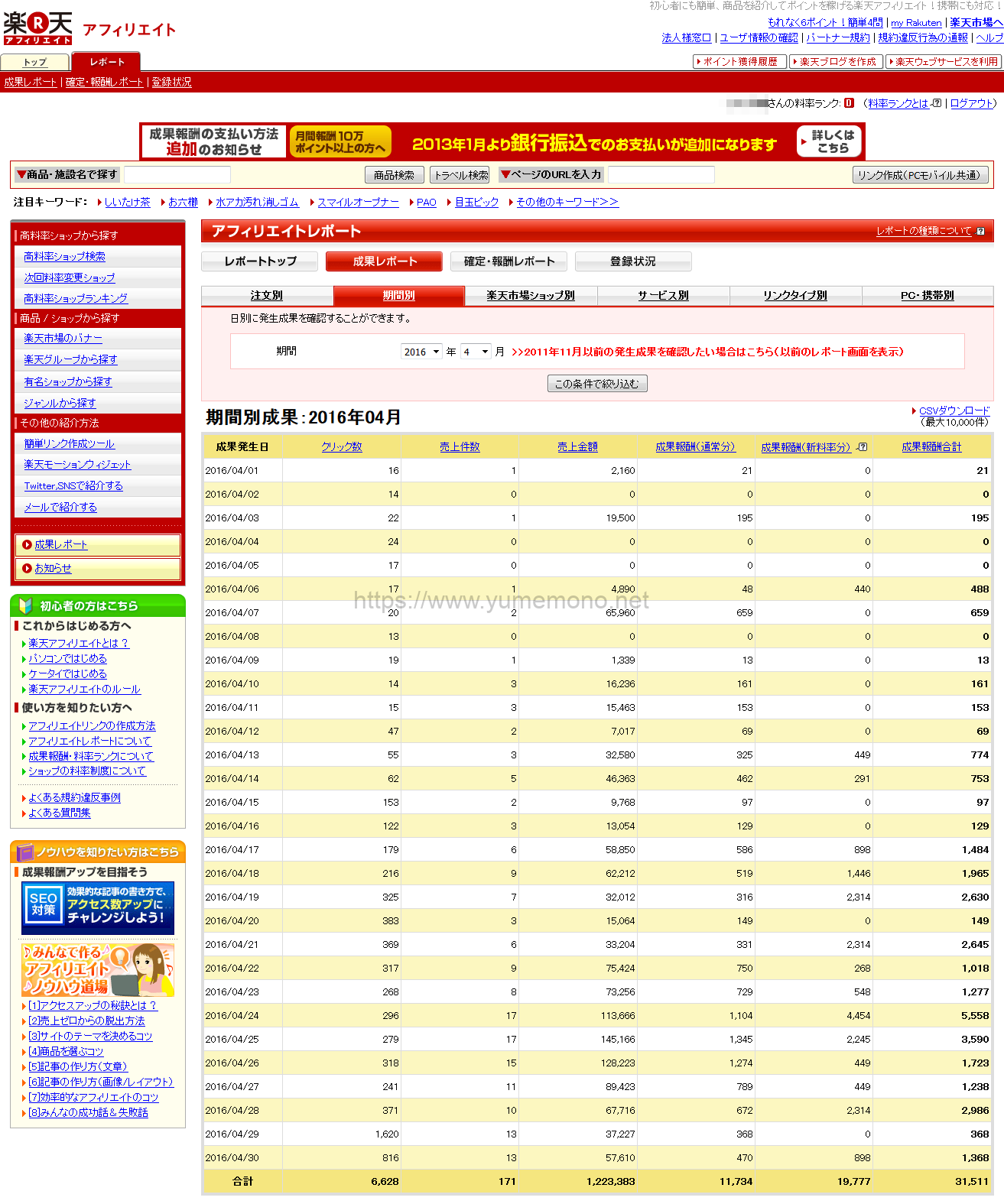 楽天アフィリエイト2ヶ月目の収入報告
