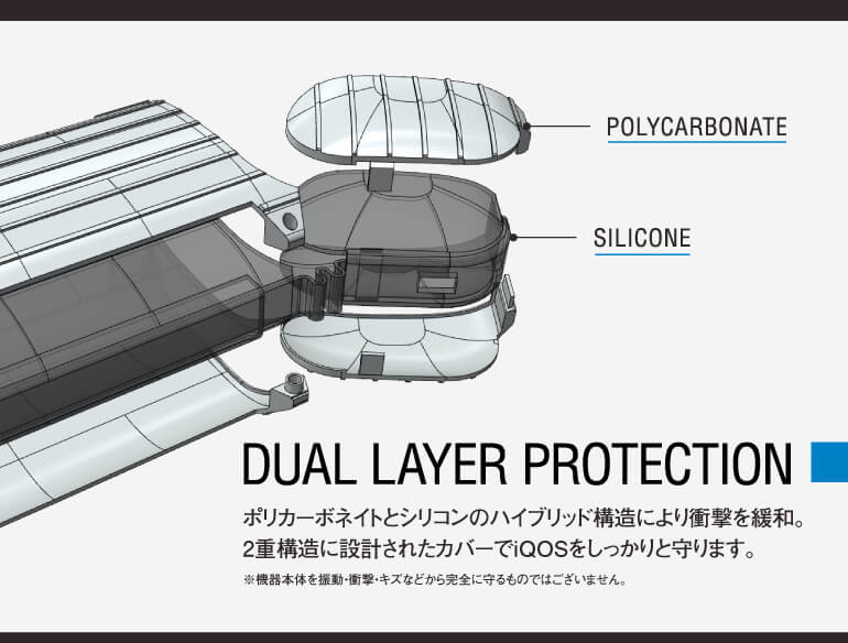 アイコスケース「アイスーツケース」ポリカーボネートとシリコンの衝撃に強い丈夫な二層構造